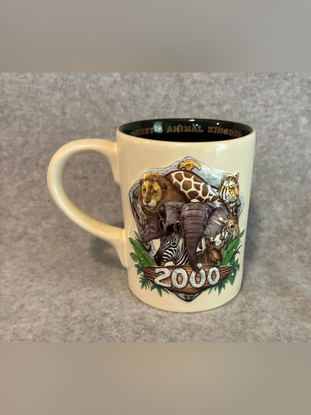 Disney Animal Kingdom Large Ceramic Coffee Mug 2000 3D Elephant Tiger Zebra